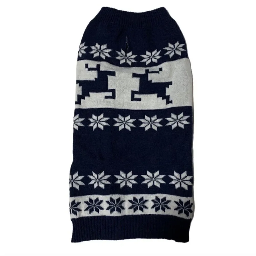 Navy and White Reindeer Dog Sweater Sz M/L
